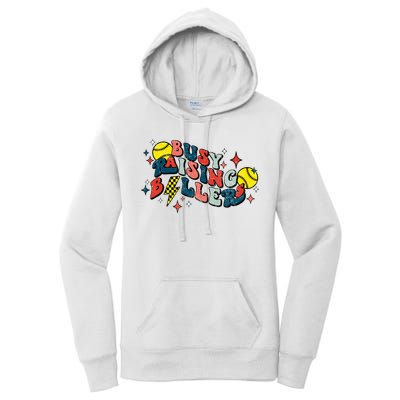 Busy Raising Ballers Funny Softball Lover Mothers Day Women's Pullover Hoodie