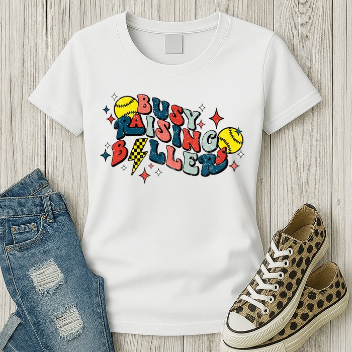 Busy Raising Ballers Funny Softball Lover Mothers Day Womens T-Shirt