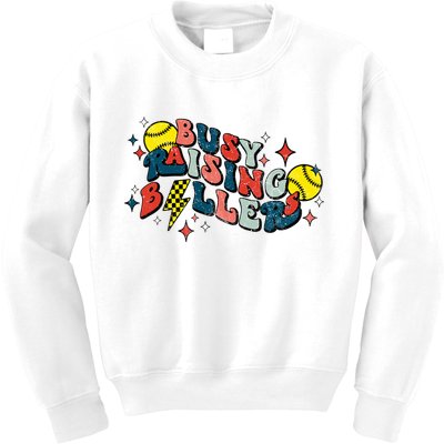 Busy Raising Ballers Funny Softball Lover Mothers Day Kids Sweatshirt