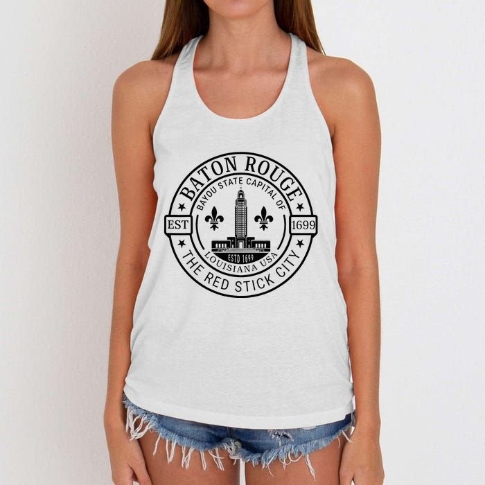 Baton Rouge Bayou State Capital Of Louisiana Usa Est 1699 Women's Knotted Racerback Tank