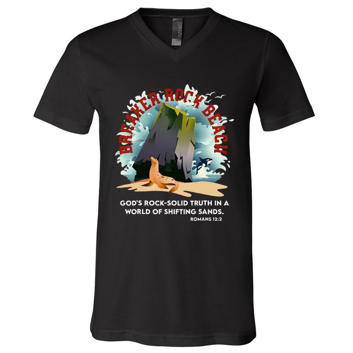 Breaker Rock Beach Gods Rock Solid Truth In A World Vbs 2024 V-Neck T-Shirt