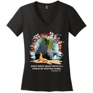 Breaker Rock Beach Gods Rock Solid Truth In A World Vbs 2024 Women's V-Neck T-Shirt