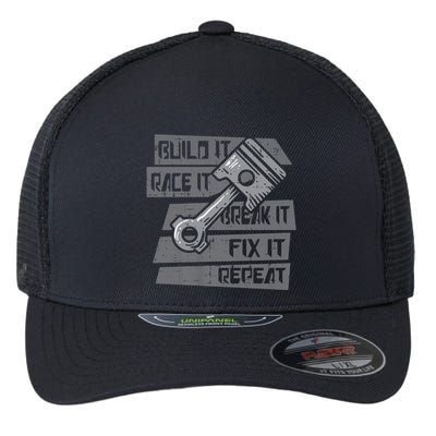 Build Race Break Fix It Repeat Auto Mechanic Flexfit Unipanel Trucker Cap