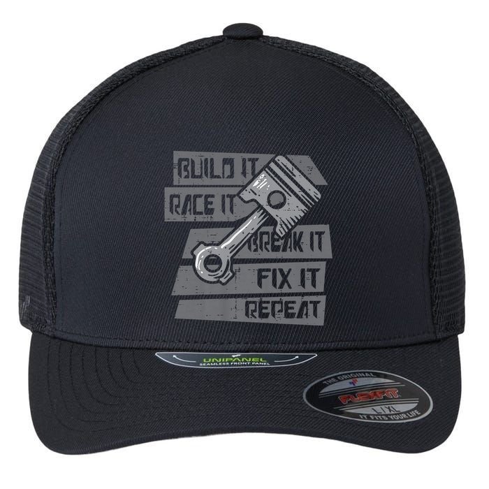 Build Race Break Fix It Repeat Auto Mechanic Flexfit Unipanel Trucker Cap
