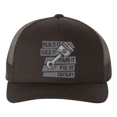 Build Race Break Fix It Repeat Auto Mechanic Yupoong Adult 5-Panel Trucker Hat