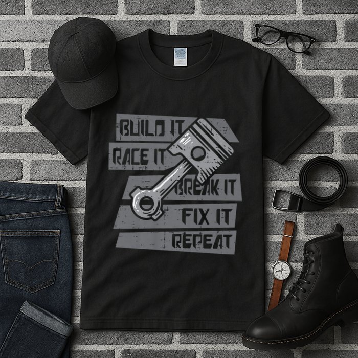 Build Race Break Fix It Repeat Auto Mechanic Tall T-Shirt
