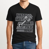 Build Race Break Fix It Repeat Auto Mechanic V-Neck T-Shirt