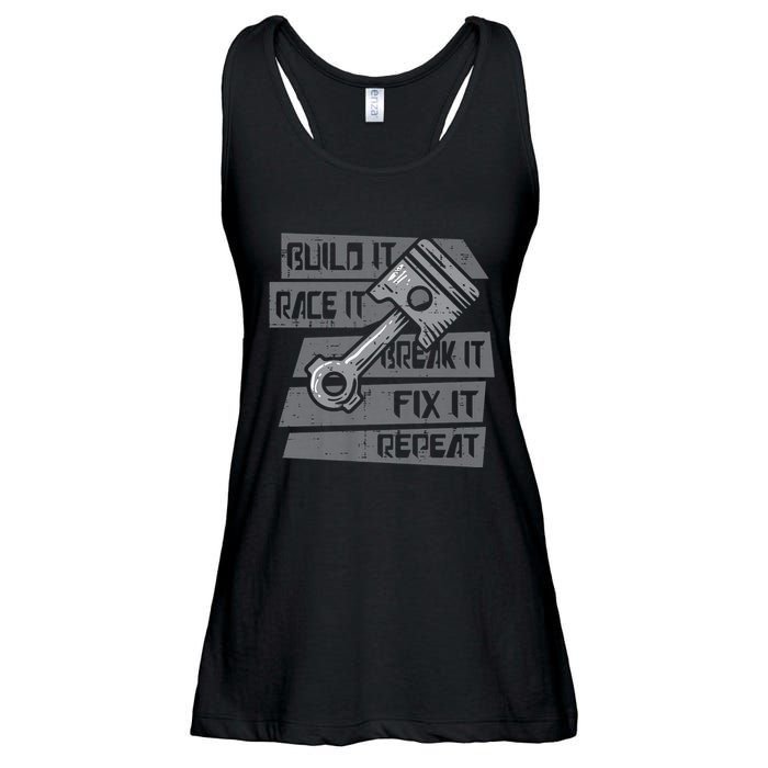 Build Race Break Fix It Repeat Auto Mechanic Ladies Essential Flowy Tank
