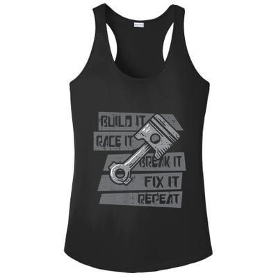 Build Race Break Fix It Repeat Auto Mechanic Ladies PosiCharge Competitor Racerback Tank