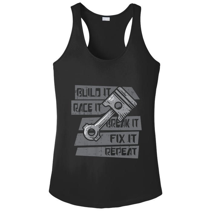 Build Race Break Fix It Repeat Auto Mechanic Ladies PosiCharge Competitor Racerback Tank