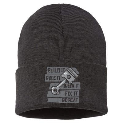 Build Race Break Fix It Repeat Auto Mechanic Sustainable Knit Beanie