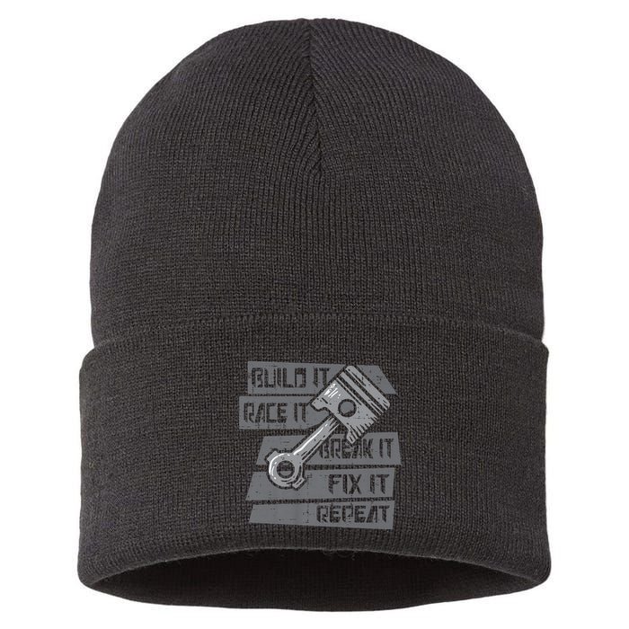 Build Race Break Fix It Repeat Auto Mechanic Sustainable Knit Beanie