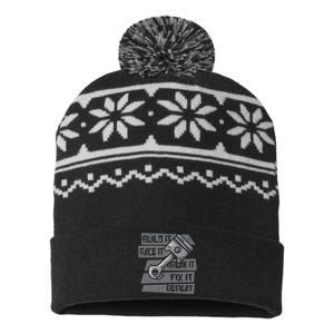 Build Race Break Fix It Repeat Auto Mechanic USA-Made Snowflake Beanie