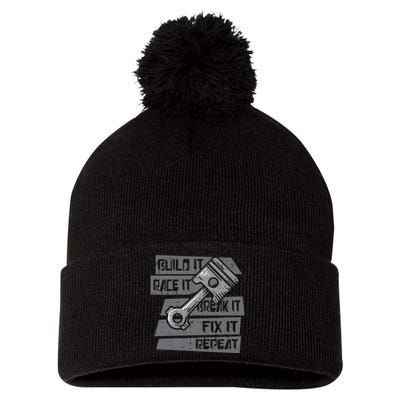 Build Race Break Fix It Repeat Auto Mechanic Pom Pom 12in Knit Beanie