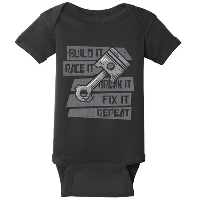 Build Race Break Fix It Repeat Auto Mechanic Baby Bodysuit