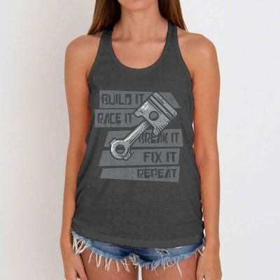 Build Race Break Fix It Repeat Auto Mechanic Women's Knotted Racerback Tank
