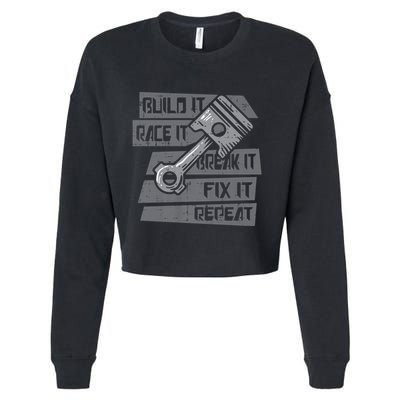 Build Race Break Fix It Repeat Auto Mechanic Cropped Pullover Crew
