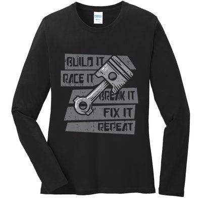 Build Race Break Fix It Repeat Auto Mechanic Ladies Long Sleeve Shirt