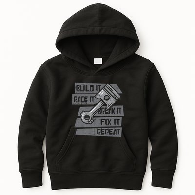 Build Race Break Fix It Repeat Auto Mechanic Kids Hoodie
