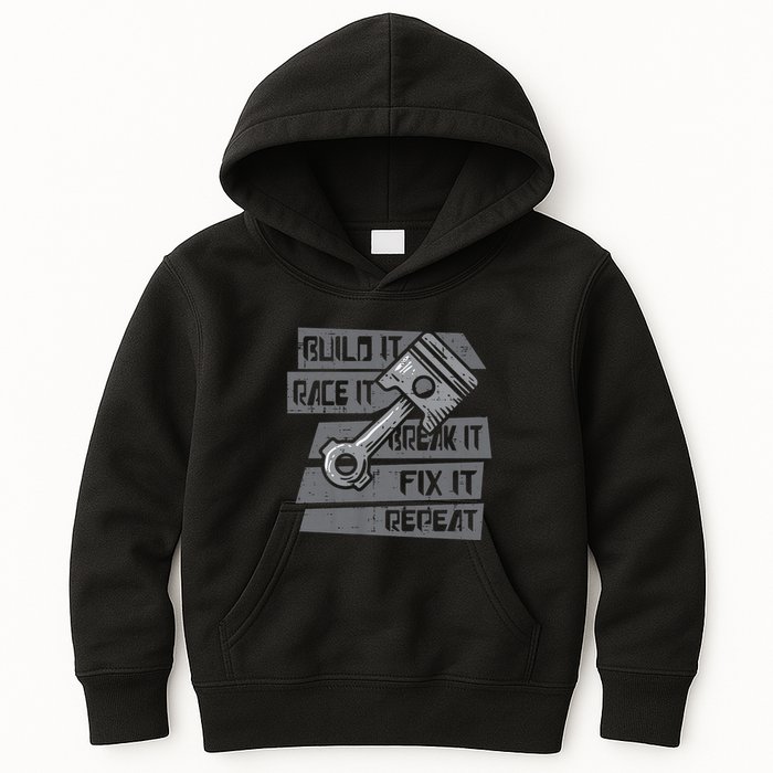 Build Race Break Fix It Repeat Auto Mechanic Kids Hoodie