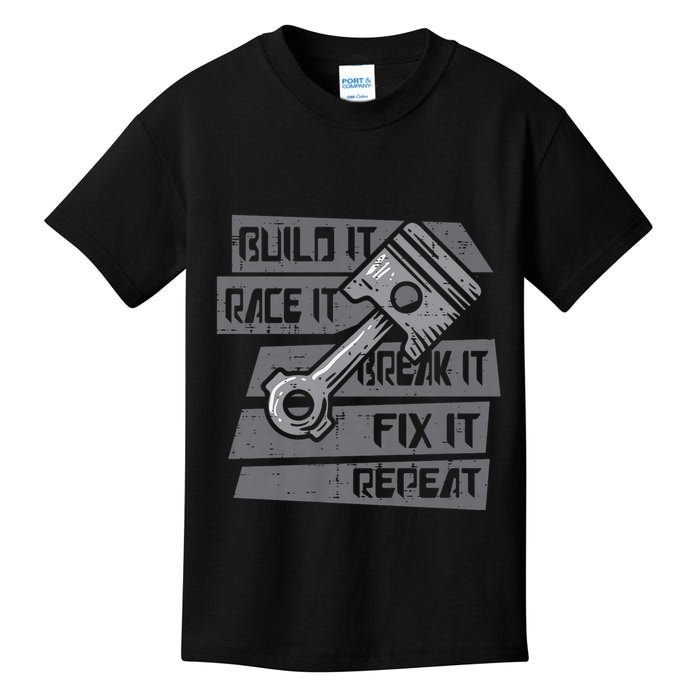 Build Race Break Fix It Repeat Auto Mechanic Kids T-Shirt