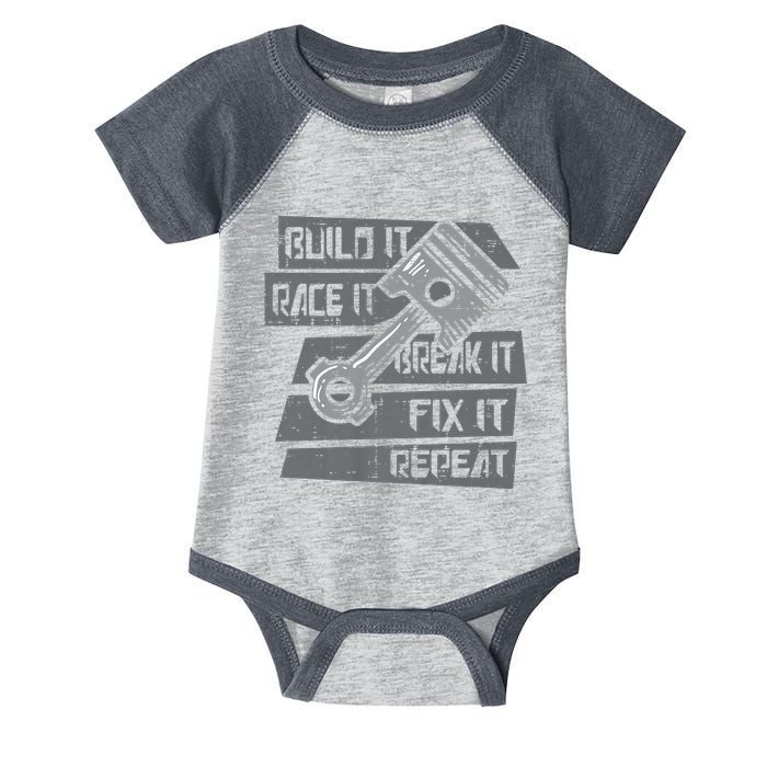 Build Race Break Fix It Repeat Auto Mechanic Infant Baby Jersey Bodysuit