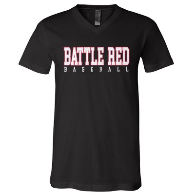 Battle Red Baseball V-Neck T-Shirt