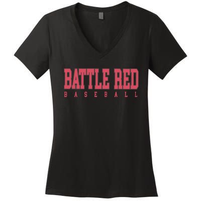 Battle Red Baseball Women's V-Neck T-Shirt