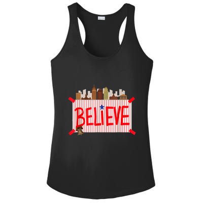 Believe Ring Bell Philadelphia Baseball Player Ladies PosiCharge Competitor Racerback Tank