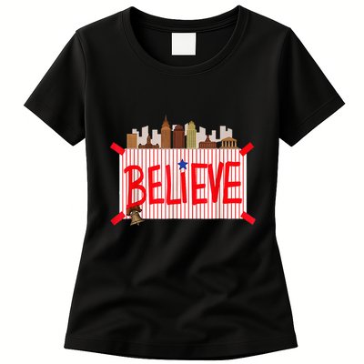Believe Ring Bell Philadelphia Baseball Player Womens T-Shirt