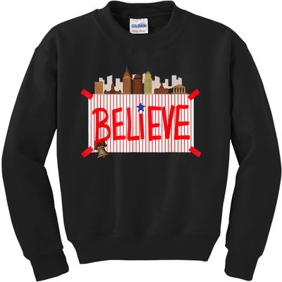 Believe Ring Bell Philadelphia Baseball Player Kids Sweatshirt