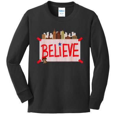 Believe Ring Bell Philadelphia Baseball Player Kids Long Sleeve Shirt