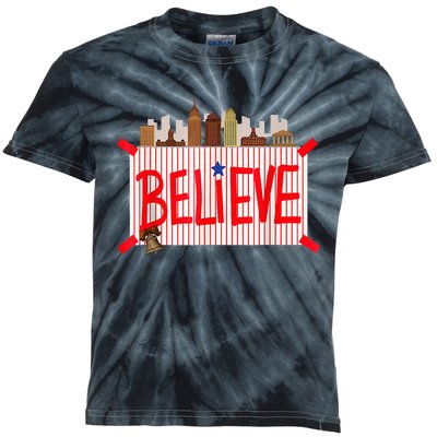 Believe Ring Bell Philadelphia Baseball Player Kids Tie-Dye T-Shirt