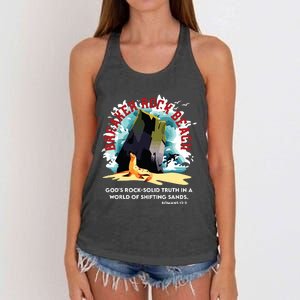 Breaker Rock Beach Gods Rock Solid Truth In A World Vbs 2024 Women's Knotted Racerback Tank