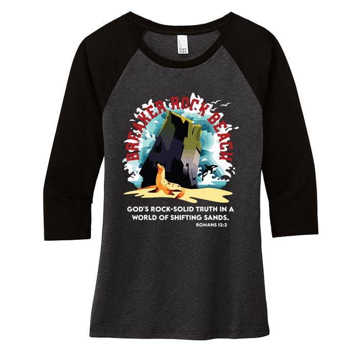 Breaker Rock Beach Gods Rock Solid Truth In A World Vbs 2024 Women's Tri-Blend 3/4-Sleeve Raglan Shirt