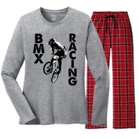 BMX Racing Biker Bike Women's Long Sleeve Flannel Pajama Set 