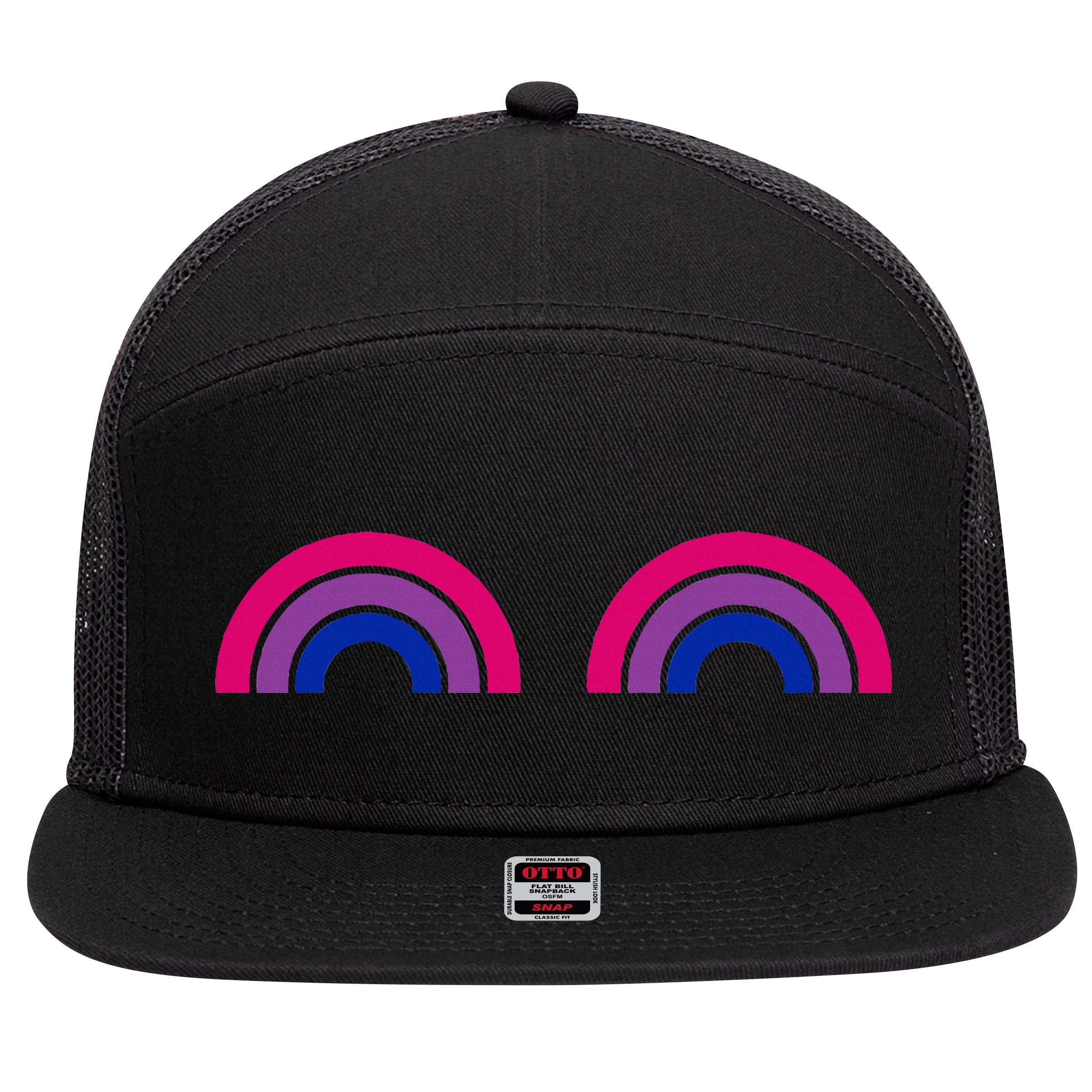 Bisexual Rainbow Boobs Funny Bi Pride Lgbt Pride 7 Panel Mesh Trucker Snapback Hat