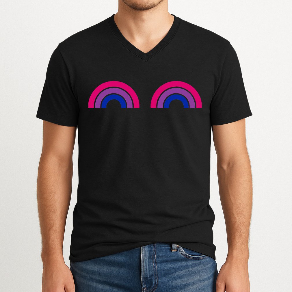 Bisexual Rainbow Boobs Funny Bi Pride Lgbt Pride V-Neck T-Shirt