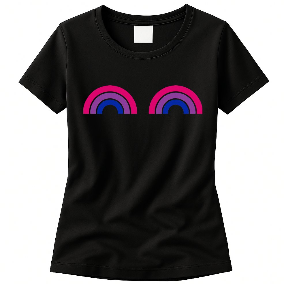 Bisexual Rainbow Boobs Funny Bi Pride Lgbt Pride Womens T-Shirt
