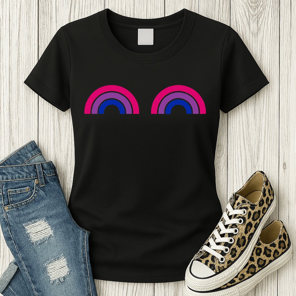 Bisexual Rainbow Boobs Funny Bi Pride Lgbt Pride Womens T-Shirt