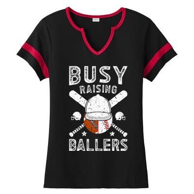 Busy Raising Ballers Football Baseball Dad Of Ballers Ladies Halftime Notch Neck Tee