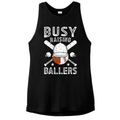 Busy Raising Ballers Football Baseball Dad Of Ballers Ladies PosiCharge Tri-Blend Wicking Tank