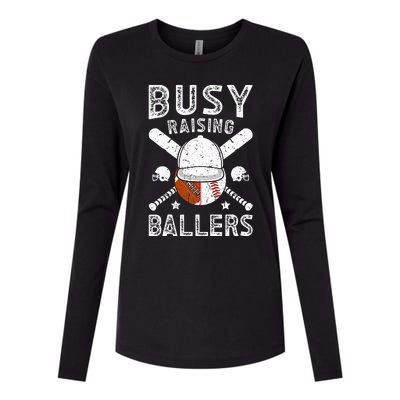 Busy Raising Ballers Football Baseball Dad Of Ballers Womens Cotton Relaxed Long Sleeve T-Shirt