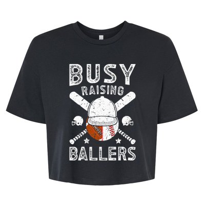 Busy Raising Ballers Football Baseball Dad Of Ballers Bella+Canvas Jersey Crop Tee