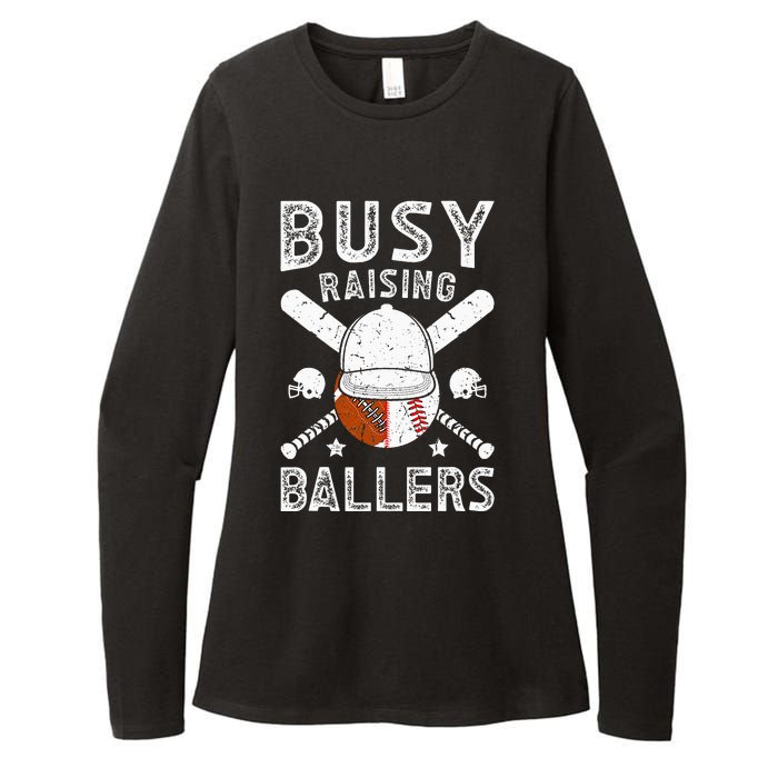 Busy Raising Ballers Football Baseball Dad Of Ballers Womens CVC Long Sleeve Shirt