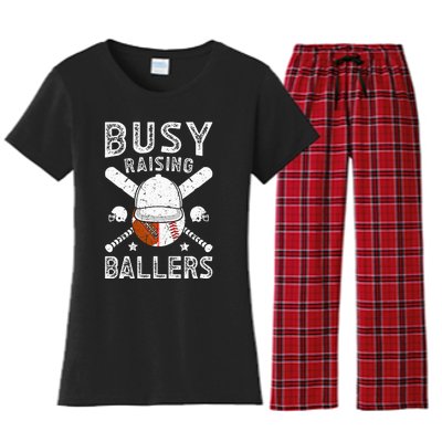 Busy Raising Ballers Football Baseball Dad Of Ballers Women's Flannel Pajama Set