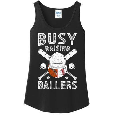 Busy Raising Ballers Football Baseball Dad Of Ballers Ladies Essential Tank