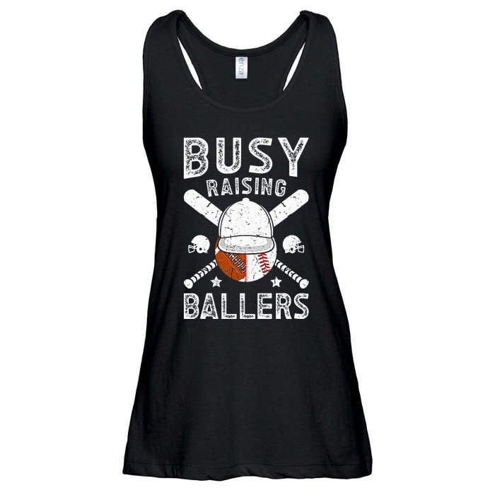 Busy Raising Ballers Football Baseball Dad Of Ballers Ladies Essential Flowy Tank