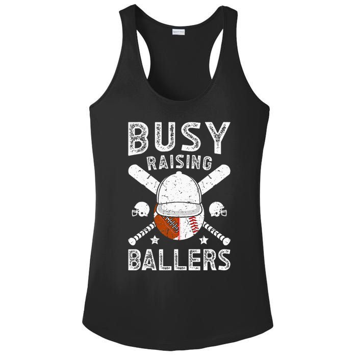 Busy Raising Ballers Football Baseball Dad Of Ballers Ladies PosiCharge Competitor Racerback Tank