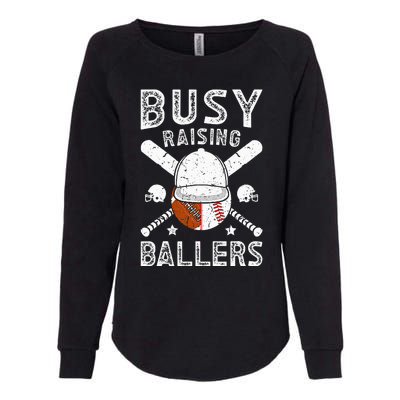 Busy Raising Ballers Football Baseball Dad Of Ballers Womens California Wash Sweatshirt